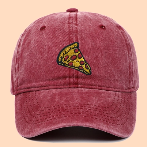 Gorra De Béisbol De Algodón Lavado Bordado De Pizza Retro Dad Hat Visera Curva Ajustable Exterior Casual