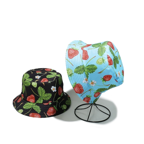 Bucket Hat Polyester Strawberry Print Sun Protection Summer Beach Outdoor Fashionable Cute For Women