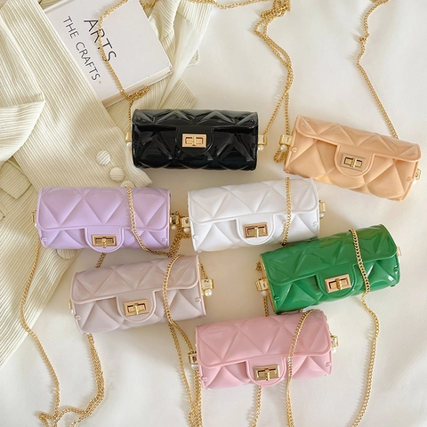 Borsa A Tracolla Jelly Cilindrica Trapuntata Da Donna Con Tracolla A Catena In Metallo E Chiusura A Girello Mini Borsa Perla Artificial