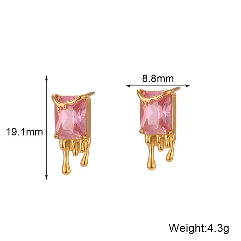 Stainless Steel Gold Plated Multi Color Rhinestone Hoop Earrings For Women Fashion Geometric Molten Stud Jewelry Gift