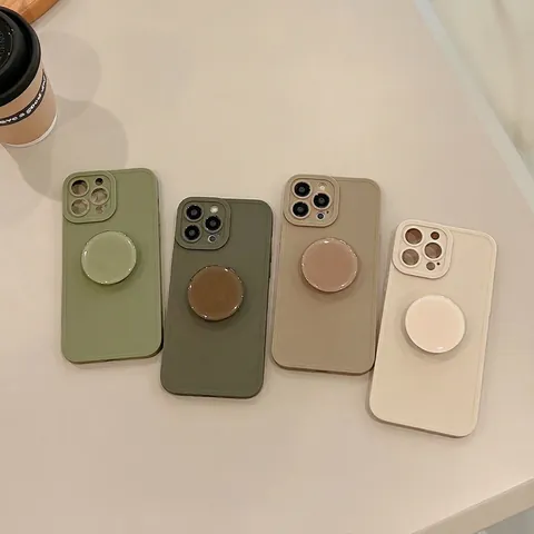 Minimalist Matte TPU Phone Case With Integrated Circular Kickstand For iPhone 16 15 14 13 Pro Max Morandi Colors Protection Cover