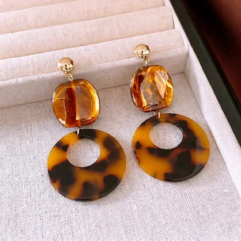 Boucles D'oreilles Pendantes Géométriques En Résine Avec Tige En Argent Sterling 925 Imprimé Léopard Écaille Bijoux Mode Femme