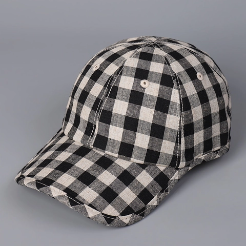 Gorra De Béisbol A Cuadros Mezcla Lyocell Lino Transpirable Sombrero Sol Ajustable Retro Gingham Para Mujeres Y Hombres