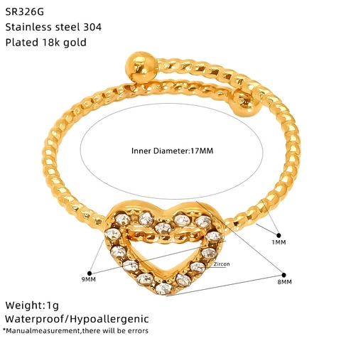 Heart Star Moon Open Ring 18K Gold Plated 304 Stainless Steel Zircon Minimalist Hypoallergenic Jewelry For Women