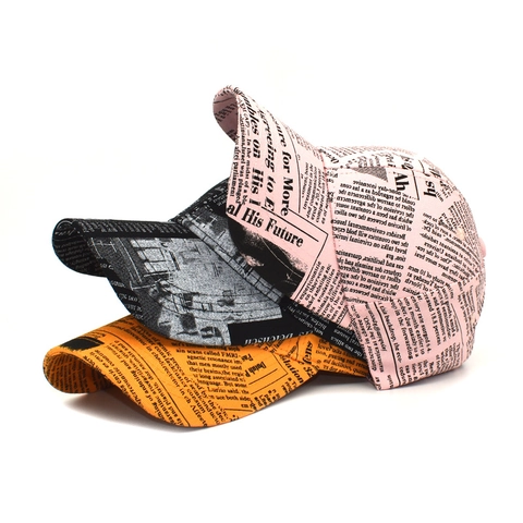 Retro Newspaper Print Baseball Cap Cotton Polyester Adjustable Streetwear Sun Hat For Men Women Outdoor Casual