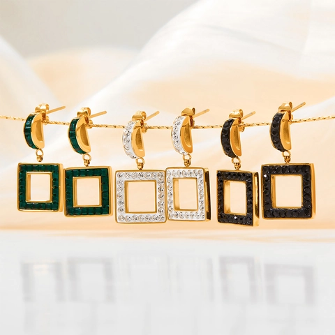 Orecchini A Pendente Quadrati Geometrici Retro Francesi Acciaio Inossidabile Con Strass Gioielli Di Moda Per Donne