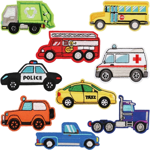 Cartoon Vehicle Embroidery Patches For Clothing Iron On Polyester Thread Applique For Kids DIY Jackets Backpacks Decor