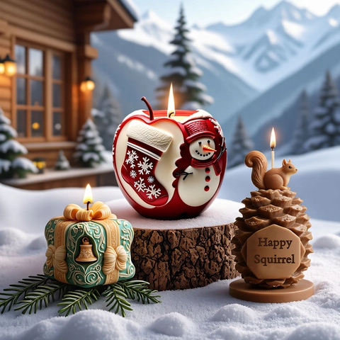 Weihnachts Silikon Kerzenformen 3D DIY Aromatherapie Handgefertigt Ornament Weihnachtsmann Apfel Kiefernzapfen Geschenkbox Form