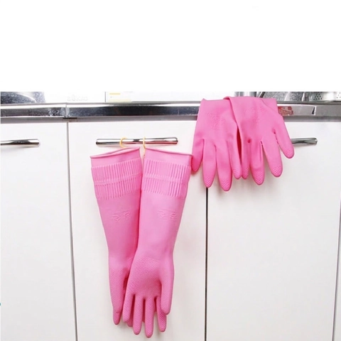 Waterproof Latex Cleaning Gloves With Hook Long Sleeve Non Slip Rubber Dishwashing Gloves For Kitchen Housework Laundry