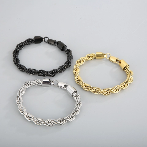 Bracciale A Catena In Corda Di Acciaio Inossidabile Minimalista Twist Link Punk Hip Hop Gioielli Di Moda Per Uomini Donne