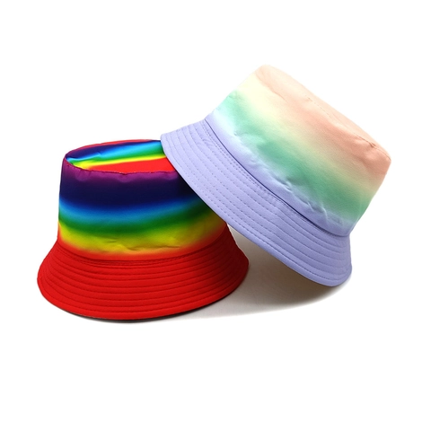 Cappello Da Pescatore Gradiente Arcobaleno Per Bambini Poliestere Traspirante Protezione Solare Reversibile Estate