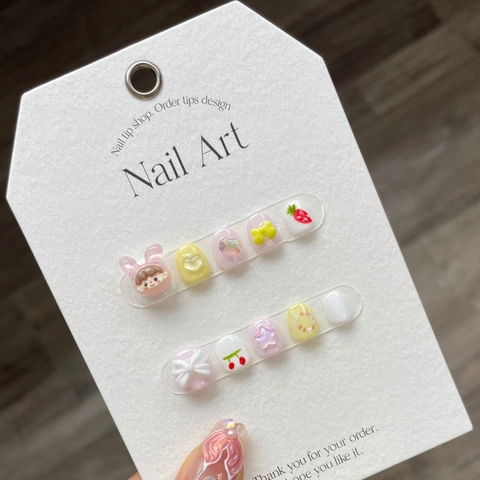 Faux Ongles Faits Main Pour Enfants Design Lapin Nœud Fraise Cerise Ongles Courts Ronds Pour Petites Filles