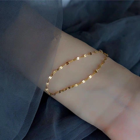 Minimalistische Titaniumstalen Watergolf Lipketting Armband En Enkelbandje Voor Dames Hoogglans Elegante Sieraden Goud