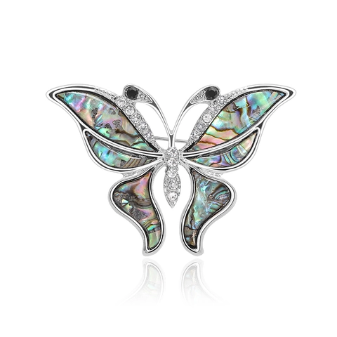Broche de Mariposa de Aleación Vintage para Mujer Con Concha de Abulón Natural e Incrustación de Strass Joyería Creativa de Insectos