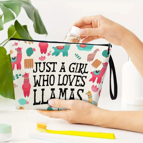 Llama Alpaka Print Kosmetiktasche Leinen Polyester Reißverschluss Kulturbeutel Tragbarer Reise Organizer Für Mädchen Frauen