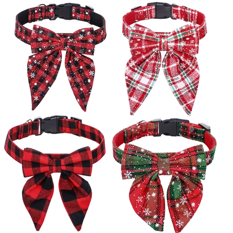 Collier Pour Chien De Noël Avec Noeud Papillon Réglable Nylon À Carreaux Imprimé Flocon De Neige Pour Grands Chiens