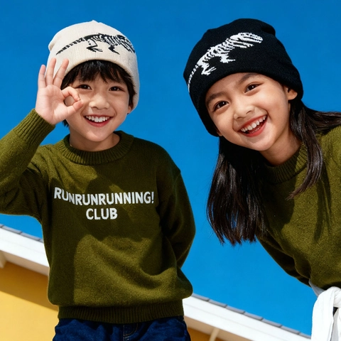 Kinder Strickmütze Beanie Acryl Warm Winter Winddicht Dinosaurier Skelett Jacquard Muster Mode Street Kleinkind Kappe