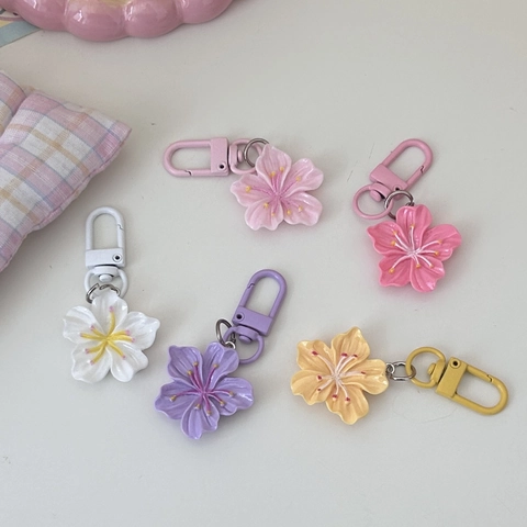 Llavero De Flor De Cerezo Colgante Dulce Resina Colorido 3D Anillo Para Mujeres Niñas Accesorios De Mochila