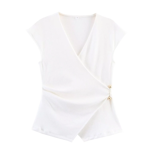 Sleeveless Wrap V Neck Top And High Waisted Wide Leg Pants Polyester Cotton Blend Solid Casual Streetwear Elegant