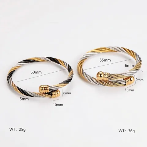 304 Stainless Steel Twisted Cable Wire Bangle Bracelet Open Adjustable Cuff Industrial Style Retro Fashion Jewelry Accessory
