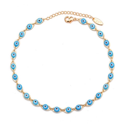Exotic Bohemian Alloy Evil Eye Anklet For Women Gold Silver Plated Blue Red Glass Bead Foot Chain Beach Party Fashion Jewelry
