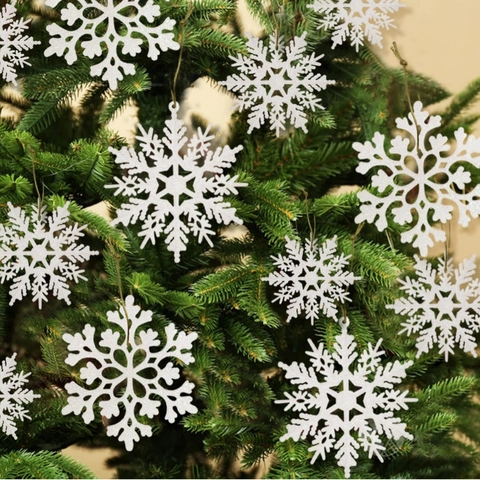 Snowflake Christmas Ornaments Glitter Plastic Shimmering Winter Holiday Tree Hanging Pendants Decor