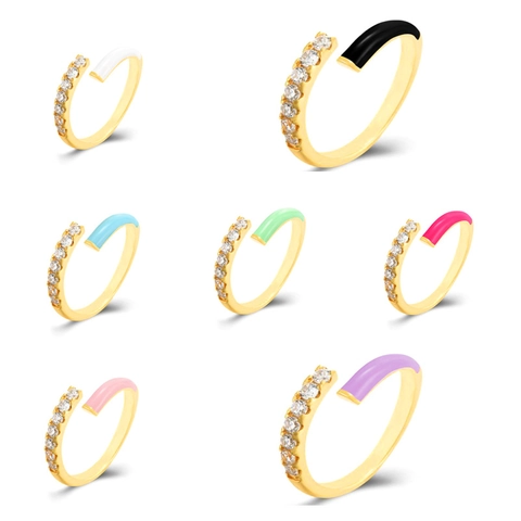 Anello Aperto In Rame Da Donna Con Smalto Colorato E Micro Pavé Di Zirconia Gioielli Di Moda