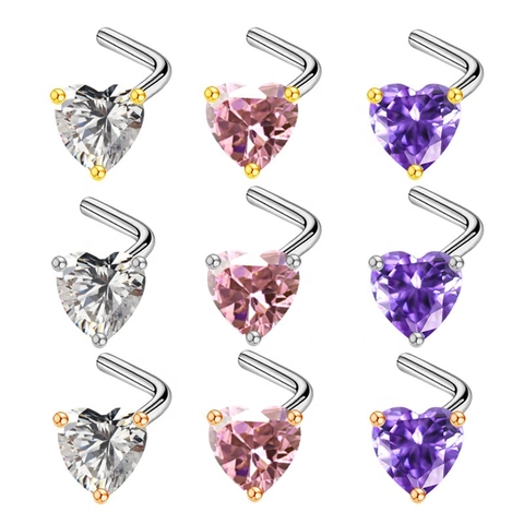 Piercing Naso A Forma Di Cuore Gioielli In Acciaio Inossidabile 316L Zirconia Curva A L Stile Elegante