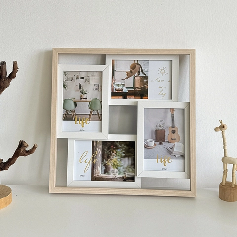 MDF Holzmaserung Collage Fotorahmen Multi Öffnung Mehrlagiges Design Desktop Und Wandbehang Galerie Dekoration Minimalistischer Stil