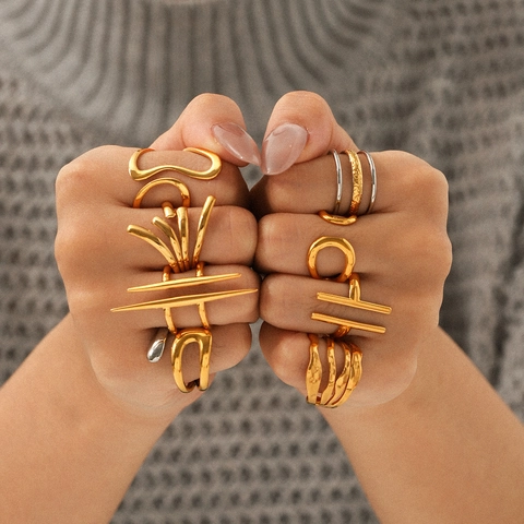 Irregular Geometric Line Open Rings Stainless Steel Non-Fading Minimalist Jewelry For Women