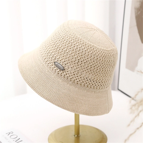 Women Knitted Bucket Hat Crochet Hollow Breathable Wide Brim Sun Protection Casual Elegant Foldable Fisherman Hat