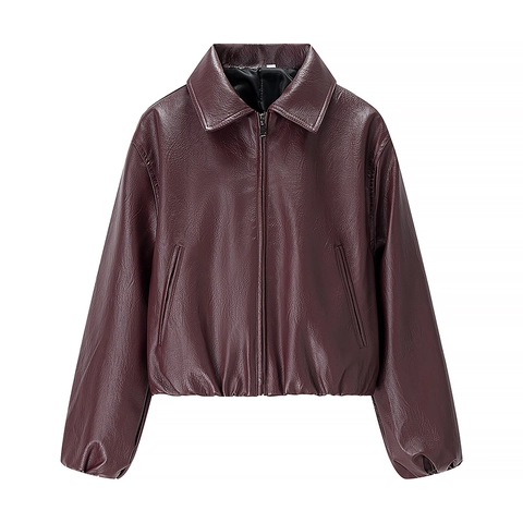 Veste En Cuir PU Femme Manches Longues Revers Fermeture Éclair Streetwear Rétro Gothique Moto Manteau Court