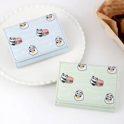 Joli Portefeuille Court Imprimé Panda Dessin Animé Cuir PU Pliable Porte-Monnaie Multi Fentes Pour Femmes Filles