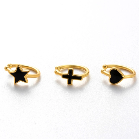 Orecchini Clip Ear Cuff Senza Buco Rame Smalto Stella Croce Cuore Forma U Gioielli Di Moda Per Donne Oro Nero