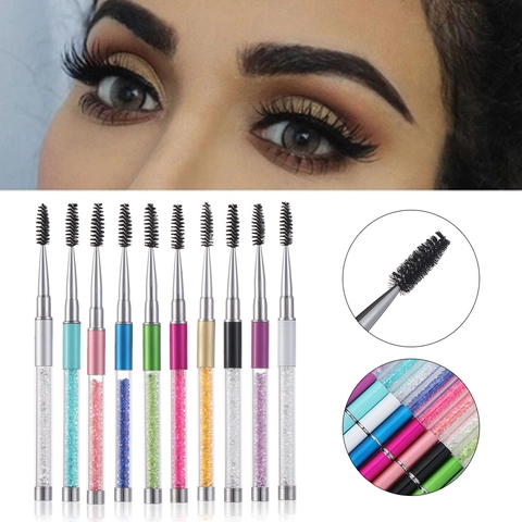 Tragbare Wimpernbürste Augenbrauenbürste Mit Kappe Kristall Strass Griff Metallrohr Spiral Applikator Make-up Tool