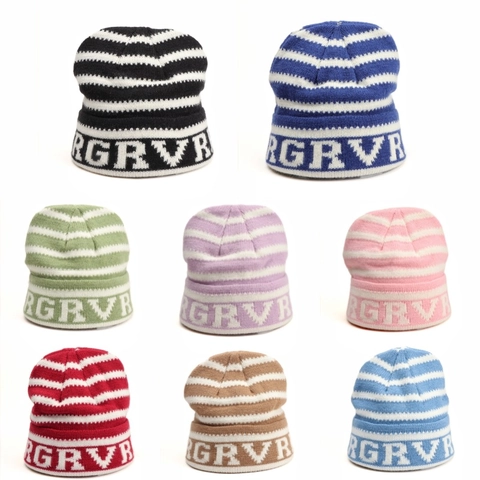 Fashion Striped Letter Jacquard Beanie For Men Women Autumn Winter Outdoor Windproof Warm Acrylic Knit Hat Streetwear Accessory
