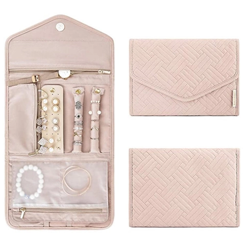 Borsa Porta Gioielli In Tessuto Trapuntato Organizzatore Da Viaggio Pieghevole Portatile Per Orecchini Collane Anelli