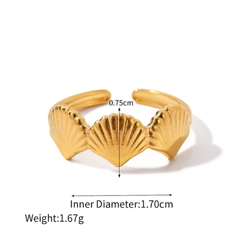 Scallop Shell Offener Ring Edelstahl 18k Vergoldet Verstellbar Französischer Strand Schmuck Für Damen