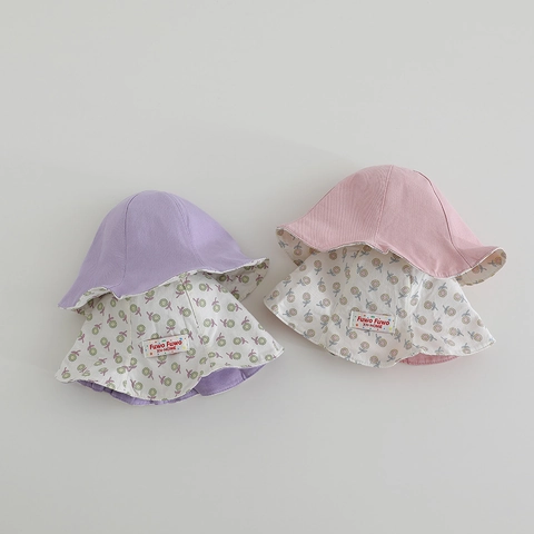 Cappello Da Sole Per Neonati Reversibile Cotone Stampa Floreale Girasole Traspirante Pieghevole Protezione