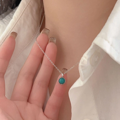Collana Con Ciondolo Tondo In Turchese E Catena In Argento Sterling 925 Gioielli Minimalisti Da Donna