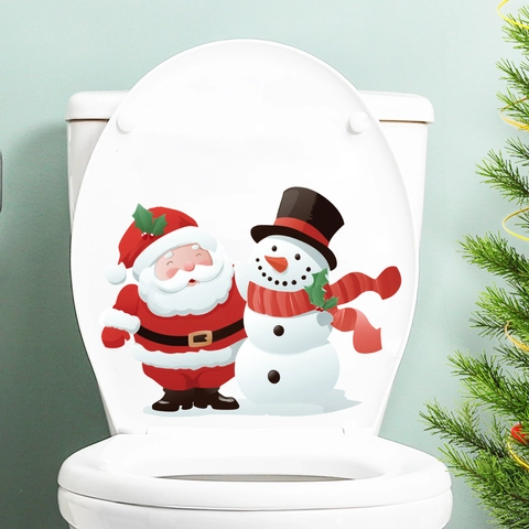 Adesivo Copriwater Natalizio Babbo Natale Pupazzo Di Neve Impermeabile PVC Decalcomania Muro Bagno Decorazione Casa Festiva