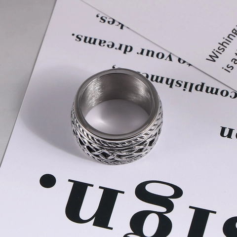 Edelstahl Ring Keltischer Knoten Gewebtes Muster Breite Band Retro Wikinger Punk Gothic Stil Schmuck Für Herren