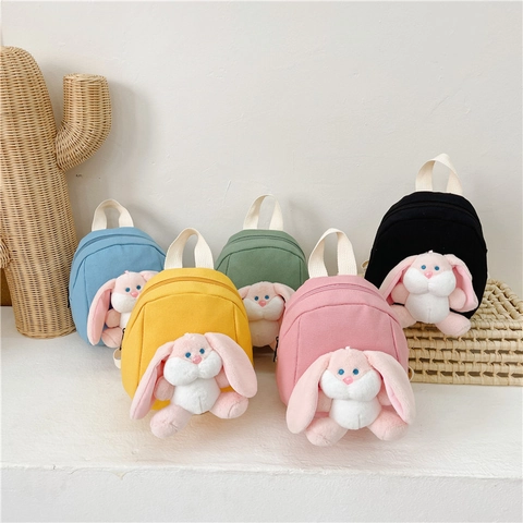 Kids Backpack Canvas Cute Plush Long Ear Rabbit 3D Cartoon Animal Toddler Rucksack Lightweight Kindergarten For Boys Girls