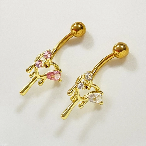 Fluid Heart Zirconia Navel Ring Copper Melted Heart Belly Button Piercing For Women Western Fashion Body Jewelry Accessory