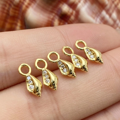 Mini Pendentif Coquillage En Cuivre Plqué Or Avec Zircon Micro Inlaid Pour Création De Bijoux Collier Bracelet DIY