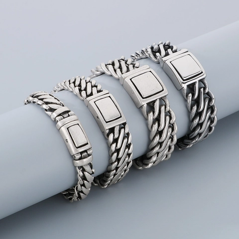 Brazalete Para Hombre Vintage Plata Antigua Acero Inoxidable 316L Estilo Biker Punk Tejido Industrial Pesado
