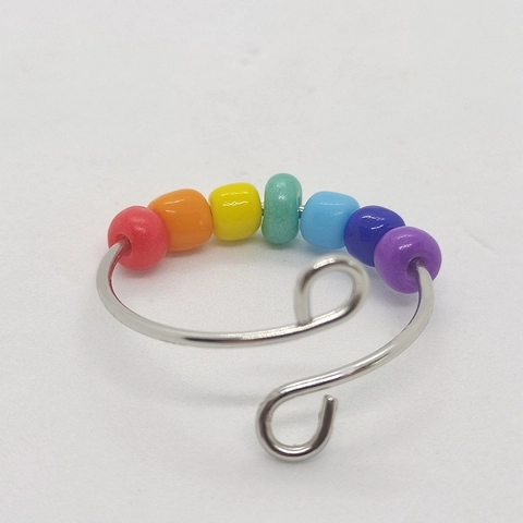 Regenboog Beweegbare Kralen Angst Ring Roestvrij Staal Glas Verstelbaar Open Stressverlichting Sieraden Dames Heren