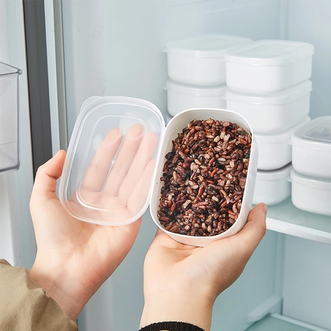 Reis Portionierer Lebensmittelbehälter Kunststoff Mikrowellenfest Gefriergeeignet Meal Prep Organizer Stapelbar Rechteckig
