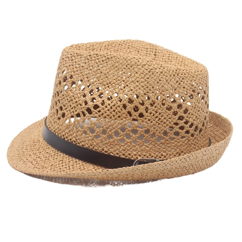 Fedora Straw Hat Hollow Out Breathable Summer Sun Protection Panama Style Decorative Belt Men Women