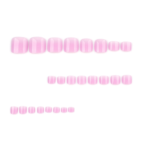 Press On Toenails French Ombre Gradient Pink White Square Shape Glossy Fake Toe Nails For Women Summer Style